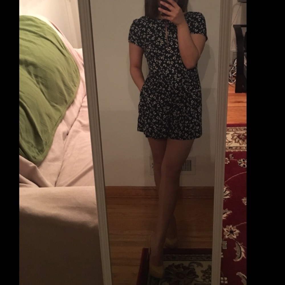 Dark Green Floral Romper